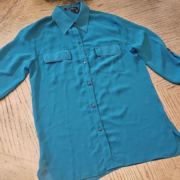 Kenneth Cole Turquoise Button Down Blouse XS - Picture 8 of 8